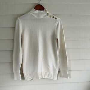 Liz Claiborne 100% Cotton Cream Knit Sweater Gold Button Shoulder M Vintage Look